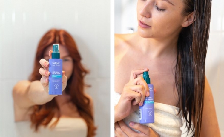 Włosy pod czapką z kosmetykami tołpa