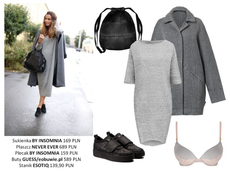 Szara sukienka na cztery sposoby