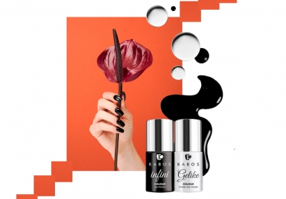 Czarny manicure z marką Kabos